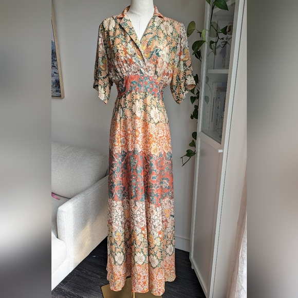 Moulinette Soeurs Printed Silk Maxi Dress sz 6 - Picture 7 of 14